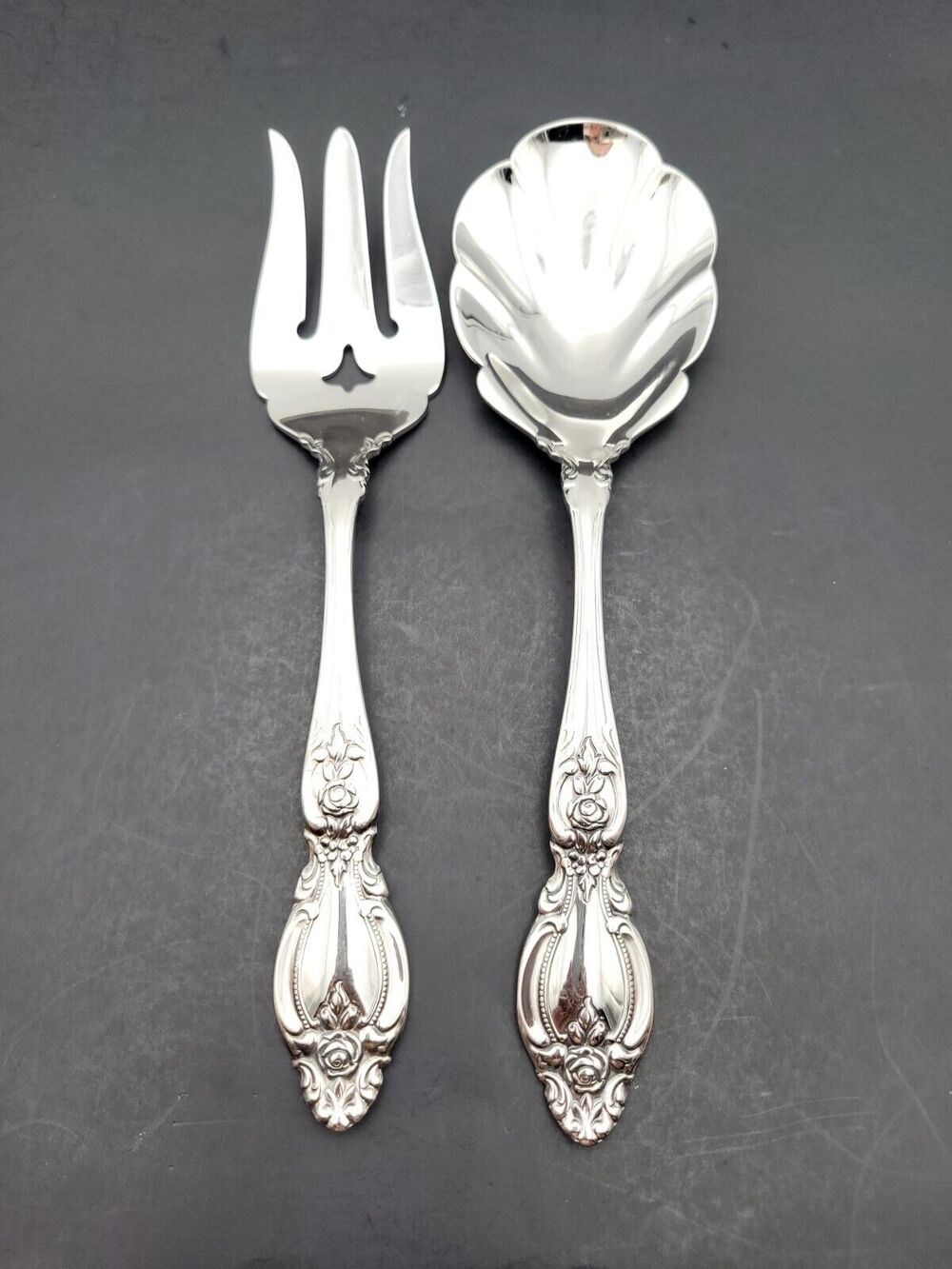 Oneida 18/8 Stainless Heirloom Frederick Serving Set Fork & Spoon (Shell Cassero